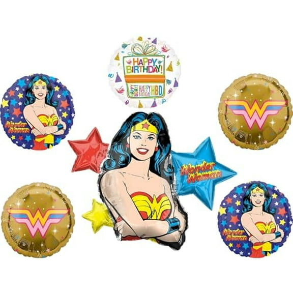 Wonder Woman Birthday Party Supplies 6 pc Balloon Bouquet Decorations
