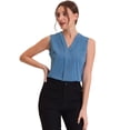 thumbnail image 1 of Blusa de oficina Allegra K cuello en V liso plisado sin mangas Gris azulado XL, 1 of 5