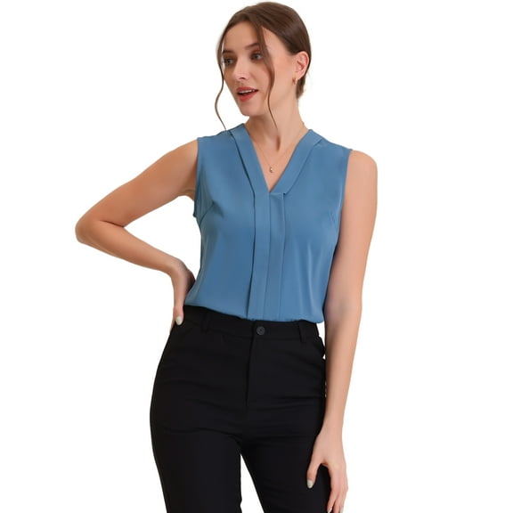 DARING DIVA Sleeveless Pleated Front Work Office Blouse XS Blue Gray