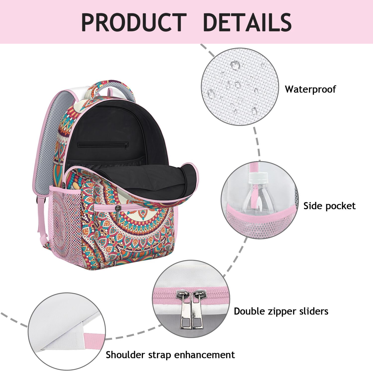 Exotic Cultural Mandala Waterproof School Bag - Ergonomic Backpack for College Students & Commuters
