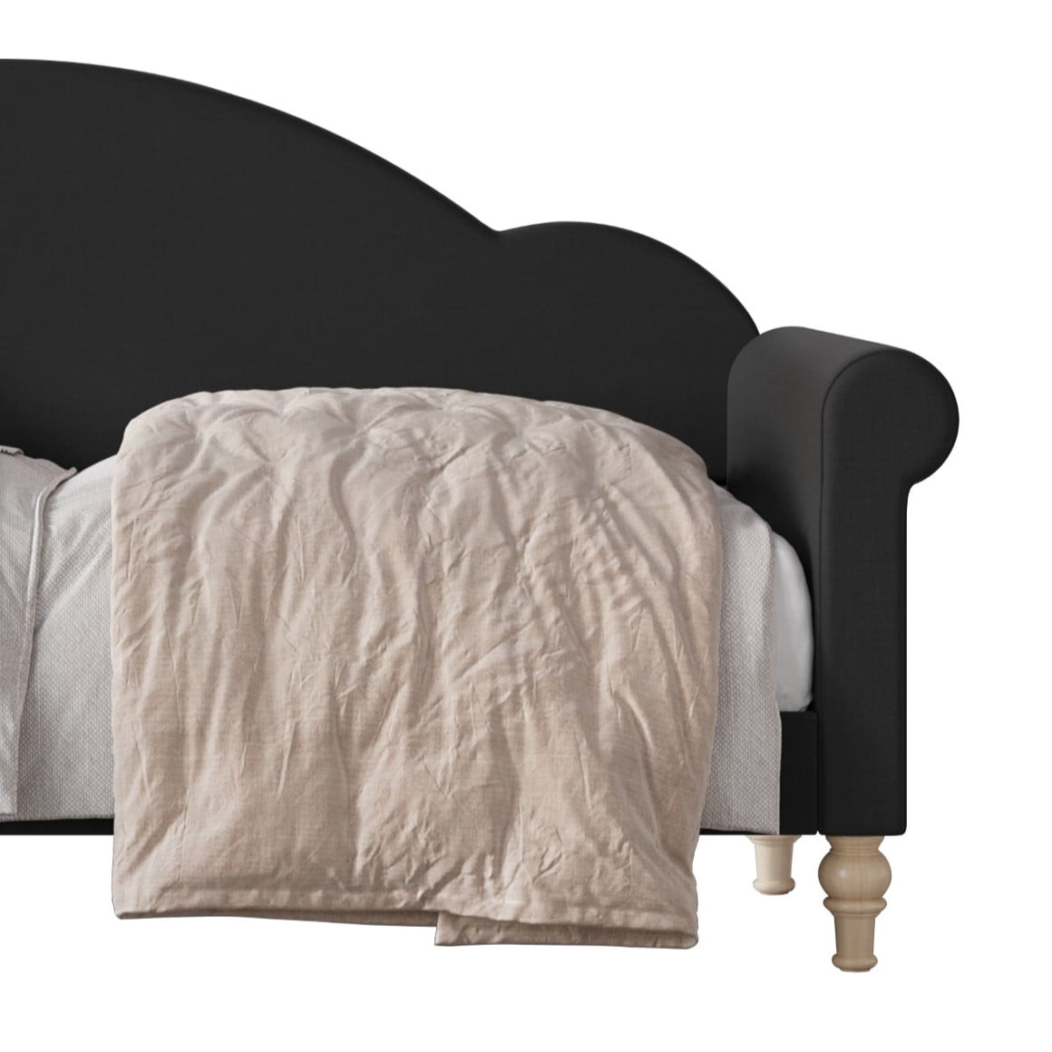 Home Design Chaise Upholstered Twin Daybed with Arched-Back Design, Black – Adult Guest Room or Living Room, Easy Assembly