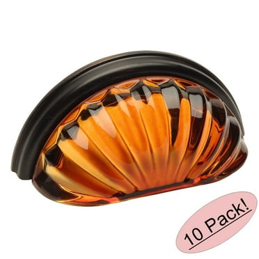Cosmas 6381ORB-A Oil Rubbed Bronze with Amber Glass Cabinet Cup Pull - 3" Hole Centers - 10 Pack