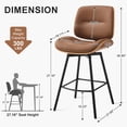 thumbnail image 2 of MYFUNT Bar Stools Set of 2, Mid-Century Modern 26" Counter Height Barstools with Walnut Back & Footrest, Upholstered PU Leather Bar Chairs Island Stools for Kitchen Counter, Brown, 2 of 7