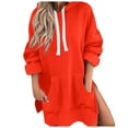 thumbnail image 4 of Kaprioy Womens Casual Pullover Sweatshirt Long Sleeve Split Hem Hoodie Dress with Kangaroo Pocket Fall Fashion Clothes Orange, M, 4 of 4