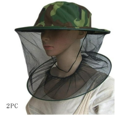 XIAOLE 2pcs Mosquito Head Net Hat For Men Women, Wide Brim Hats With Face Neck Cover Head Cover Netting ,Protection From Insect Bug Bee Bucket Hat Cap ,For Fishing Camping Gardening