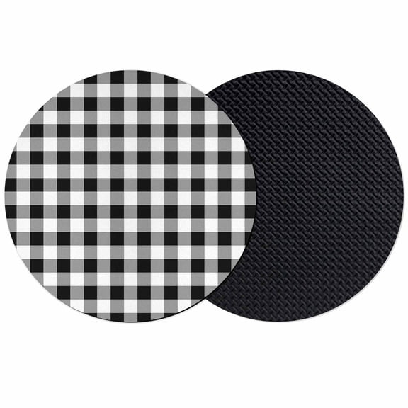 Farmhouse Checkered Coasters Set of 2, Black White Buffalo Plaid Absorbent Coasters for Drinks, Coaster for Bar Office Dining Coffee Table Accessories Decor, Non Slip Round Desk Coaster