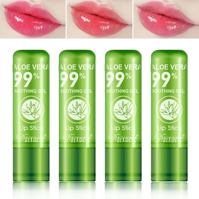WENJLYJ 4 PCS Lápiz labial de aloe vera Juego de brillo de labios que cambia de color con temperatura mágica Bálsamo labial nutritivo a prueba de agua de larga duración Lápiz labial hidratante Kits de