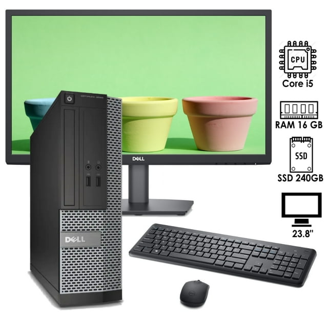 PC DELL OPTIPLEX Intel RAM 16GB SSD 240GB WIFI MONITOR 23.8" (Reacondicionado)