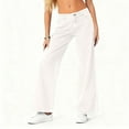 thumbnail image 5 of Hogleaql Low Waisted Jeans for Women Trendy Lightweight Stretchy Straight Leg Button Denim Jeans with Pockets Oversized Pants White L, 5 of 5