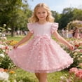 thumbnail image 2 of RMGVDSD Toddler Flower Girl Dress Girls Summer Dress Ruffle Sleeves Tulle Dresses Bowknot Tutu Birthday Princess Dresses Party Sundress 7-8 Years, 2 of 7