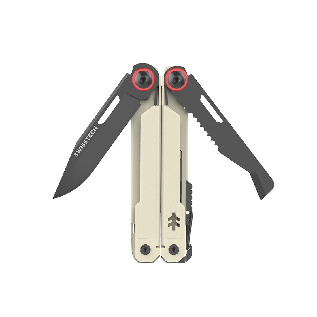 Swiss Tech 10 in 1 Multitool with Spring Action Shears AUS 8 Steel Blade Carabiner and Sheath, Ivory
