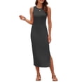 thumbnail image 3 of OutfitShow Women Ribbed Knit Bodycon Dress Sleeveless Crew Neck Midi Summer Dress with Side Split, 3 of 4