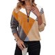 thumbnail image 1 of Camiseta de Larga para Mujer, Cuello Redondo, Estilo Casual, con Media Cremallera, Estampado Geométrico y Bloques de Color. Caqui XXL, 1 of 8