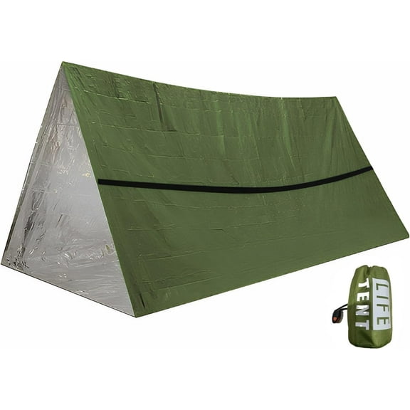 Emergency Survival Tent. 2-Person Tube Shelter Waterproof & Windproof Reusable Thermal Blanket Compact,Lightweight Includes SOS Whistle Perfect for Camping, Hiking, and Emergencies.