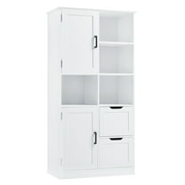 Bathroom Storage Cabinet With Doors And Drawers, Tall Storage Cabinet With Open Shelves & Adjustable Shelf, Freestanding Pantry Cabinet For Kitchen Living Room Bathroom