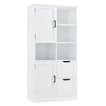 (Sc 1 Package) Mdf Bathroom Storage Cabinet With Doors And Drawers Multiple Storage Spaces Freestanding Open Shelves Adjustable Shelves