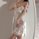 thumbnail image 3 of Camisón sexy para mujer, vestido de dormir con tirantes de encaje de satén con efecto hielo, ropa de dormir fina, camisón sin mangas con cuello en V, ropa de casa femenina 2024, 3 of 5