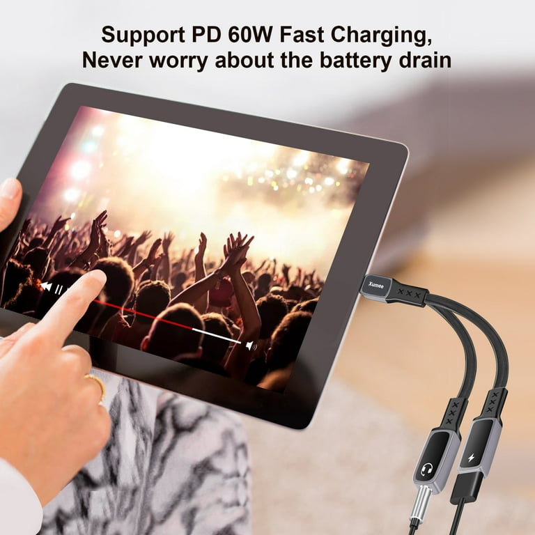 2 in 1 USB C to 3.5mm Headphone and Charger Adapter, USB C to AUX Mic Jack  with PD 60W Fast Charging for Stereo, Earphones, Compatible with Samsung
