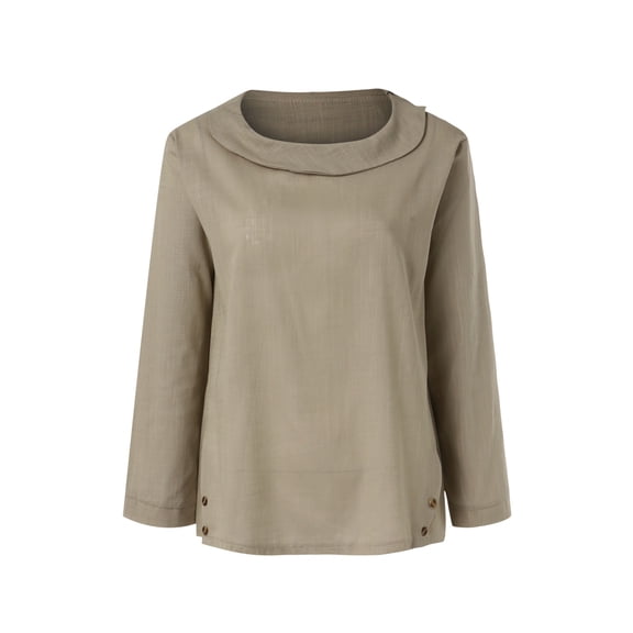 Gubotare Long Sleeve Tops for Women Women's Waffle Knit Tunic Blouse Tie Knot Short Sleeve Henley Tops Loose Fitting Bat Wing Shirts (Khaki,S)