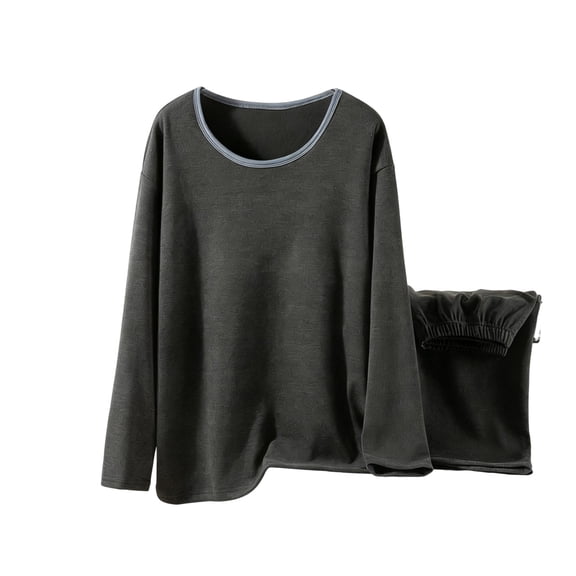 Thermal Underwear Womens Set Thermal Tops Winter Leggings Base Layer Ribbed Fleece Womens Pyjamas Thermal Clothing Black L