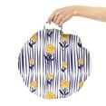 thumbnail image 2 of Floral Round Floor Cushion with Handle, Spring Season Repeating Pattern Chrysanthemum Flowers on Striped Background, Pillow for Living Room & Dorms, 18" Round, Indigo Earth Yellow, by Ambesonne, 2 of 4