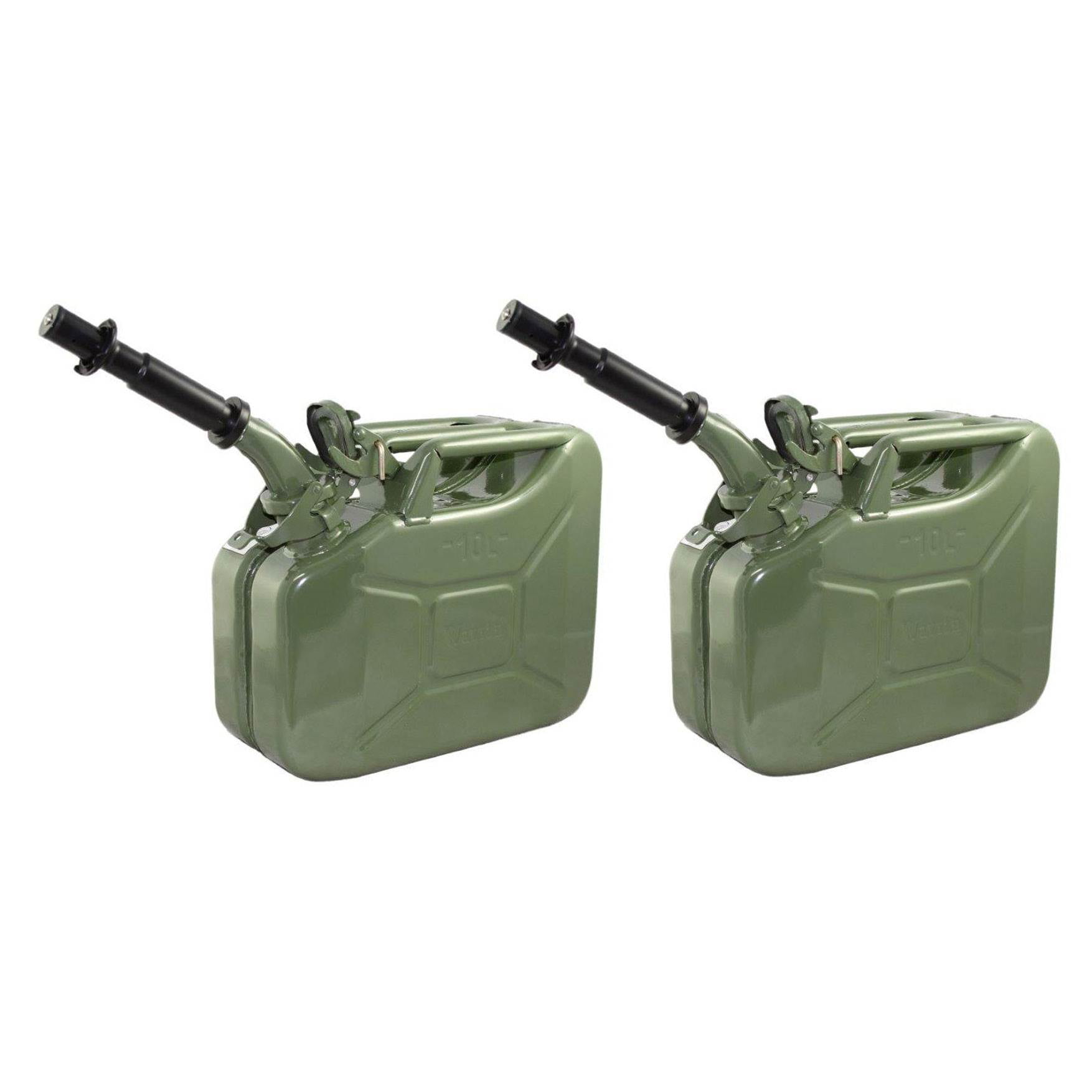 2 Pack Wavian 3013 2.6 Gal 10L Steel Gasoline Fuel Jerry Cans w/ Spout, Green