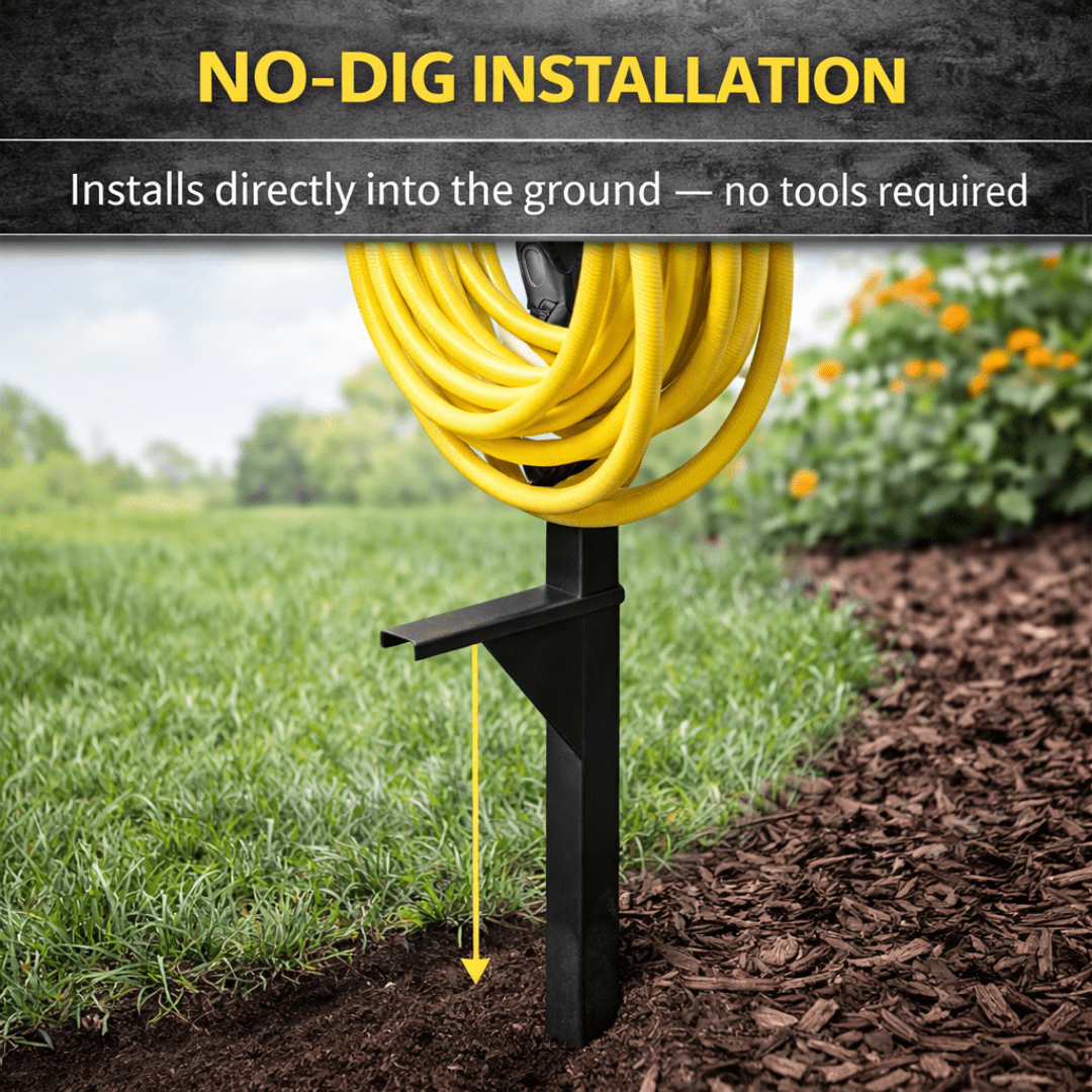 Garden Hose Holder - Upgraded Water Hose Hanger Holds 125ft, Heavy Duty Freestanding Garden Hose Reel Hanger for Outside Yard & Lawn (Standard)