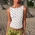 thumbnail image 2 of BODOAO Women's Polka Dot Tank Top Sleeveless Boat Neck Fitted Top with Ruched Sides Stretchy Crop Tank Top Polka Dot Tank Tops for Women Dressy Style Casual Top White XS, 2 of 4