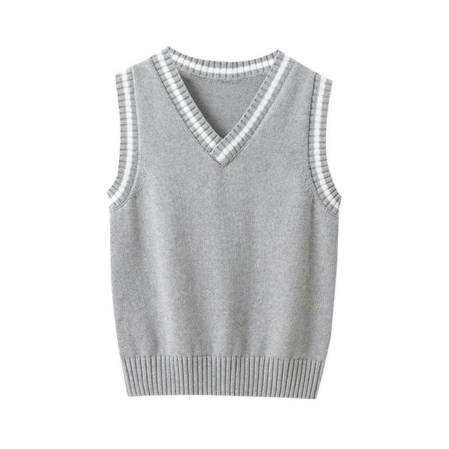 SROBPTY Chandails Garçons Filles, Chandail Tricoté Uni Col en V Gris 13-14 Ans