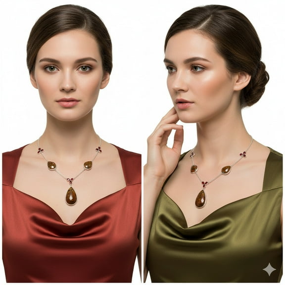 Rare Cady Mountain Agate & Garnet 925 Sterling Silver Necklace Jewelry N-1021 SDN2053