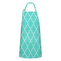 Turquoise Geometric Quatrefoil Pattern Apron-Garden Aprons for Women with Pockets-Cotton Linen Waterproof Kitchen Cooking Gardening Aprons Adjustable for Kitchen,Cooking,BBQ and Salon 33x27 Inch