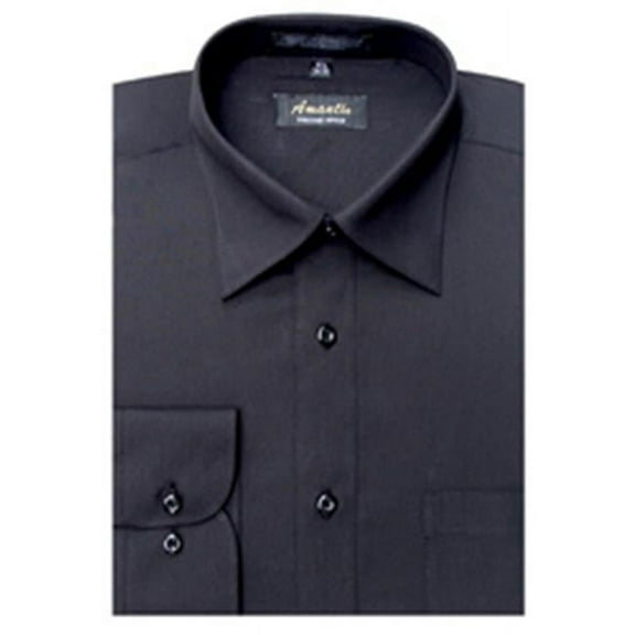 CL1002-17x34/35 Men's Wrinkle Free Solid Black Dress Shirt