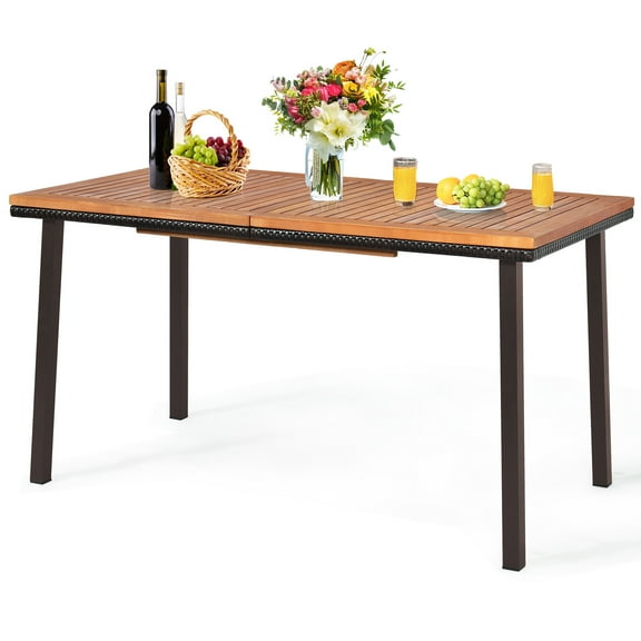 Patiojoy Acacia Table Dining Table w/ 2" of Hole Slatted Wood Surface for Indoors & Outdoors