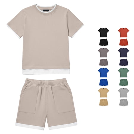 Yuhangmm Boys Casual Outfit Soft Comfortable Two Piece Loungewear For Kids Playwear And Daily Wear Baby Boy 6 Months Khaki 5-6 Years