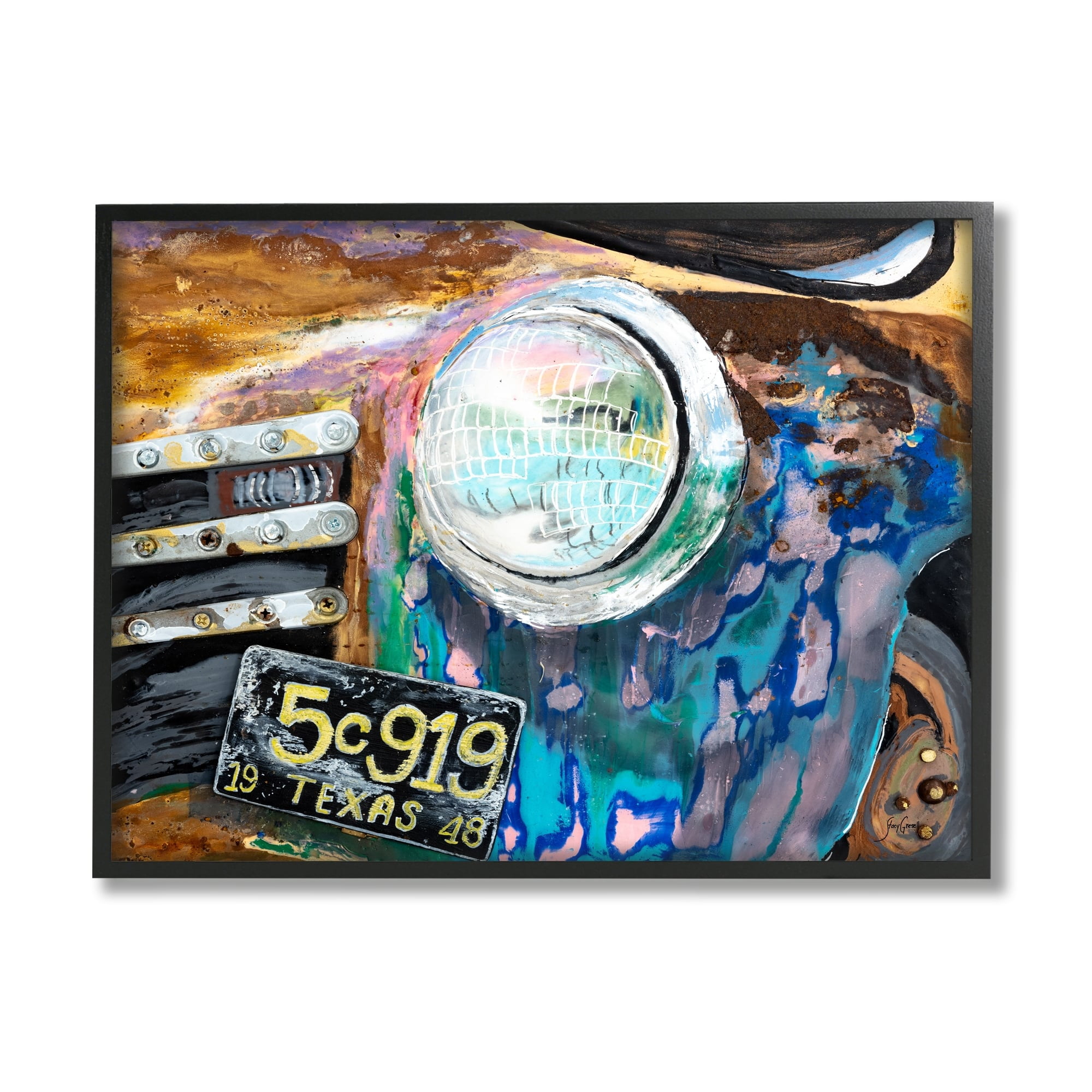 Stupell Industries Up-Close Texas Car Headlight Modern Street Style Painting Gray Framed Art Print Wall Art, Design by Stacy Gresell