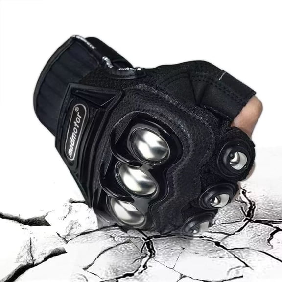 Half-Finger Motorcycle Gloves For Men, Black Steel Outdoor Knuckle Motorcycle Motorbike Powersports Safety Gloves
