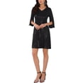 thumbnail image 1 of VESTIDO DE MUJER INSPIRE CHIC LENTEJUELAS GLITTER MANGAS DE LONGITUD DE CODO CUELLO EN V VESTIDOS DE FIESTA CÓCTEL MINI TALLA S NEGRO, 1 of 6