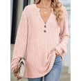 thumbnail image 4 of Camisa Henley de Larga para Mujer, Cuello en V, Suéteres Casuales Elegantes, Ropa de Moda para Otoño. Rosa S, 4 of 10