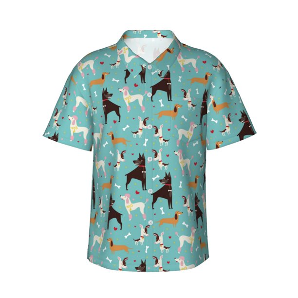 Balery Cute Dog Camisas hawaianas de manga corta para hombre, camisas playeras de corte holgado, camisas de vacaciones con botones,XX-Large