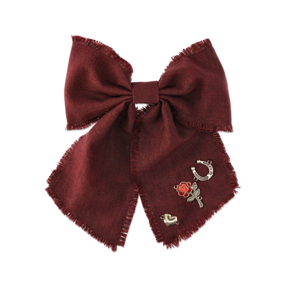 No Boundaries Charm Embellished Bow Barrette, Burgundy