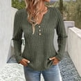 thumbnail image 2 of hoksml Women's Ribbed Knit Henley Top, Slim Fit V Neck Long Sleeve Blouse with 3-Button Placket and Curved Hem, 2 of 5