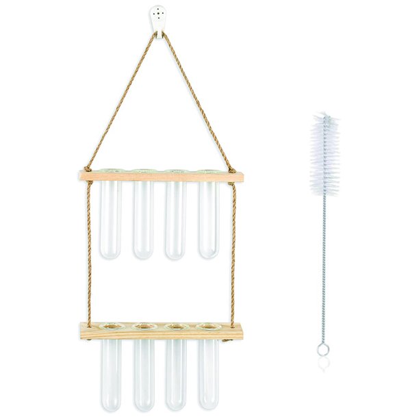 Jarrones de tubo de ensayo Propagador de plantas hidropónico desmontable Simple elegante planta de propagación de la planta para la oficina de la oficina Balcón 2 de madera escalonada Scienceny HA011389-01B