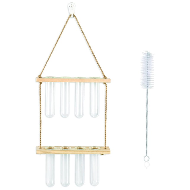Naiovety Jarrones de tubo de ensayo para colgar en la pared de 2 capas, propagador de plantas hidropónicas, estación de propagación de Decoración del hogar color madera