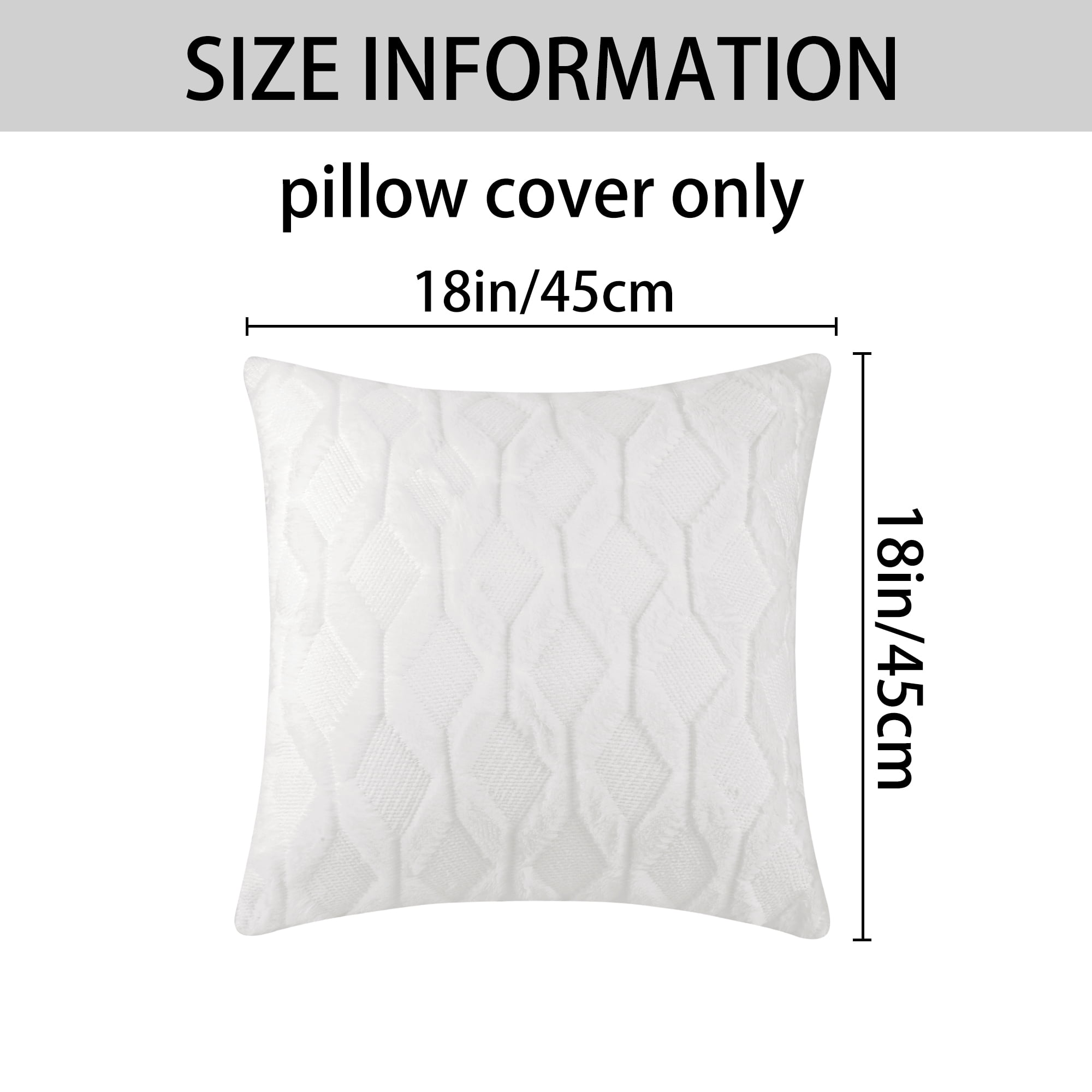 Unique Bargains Short Plush Solid Living Room Decorative Pillow Covers (2 Count) White 18" x 18"