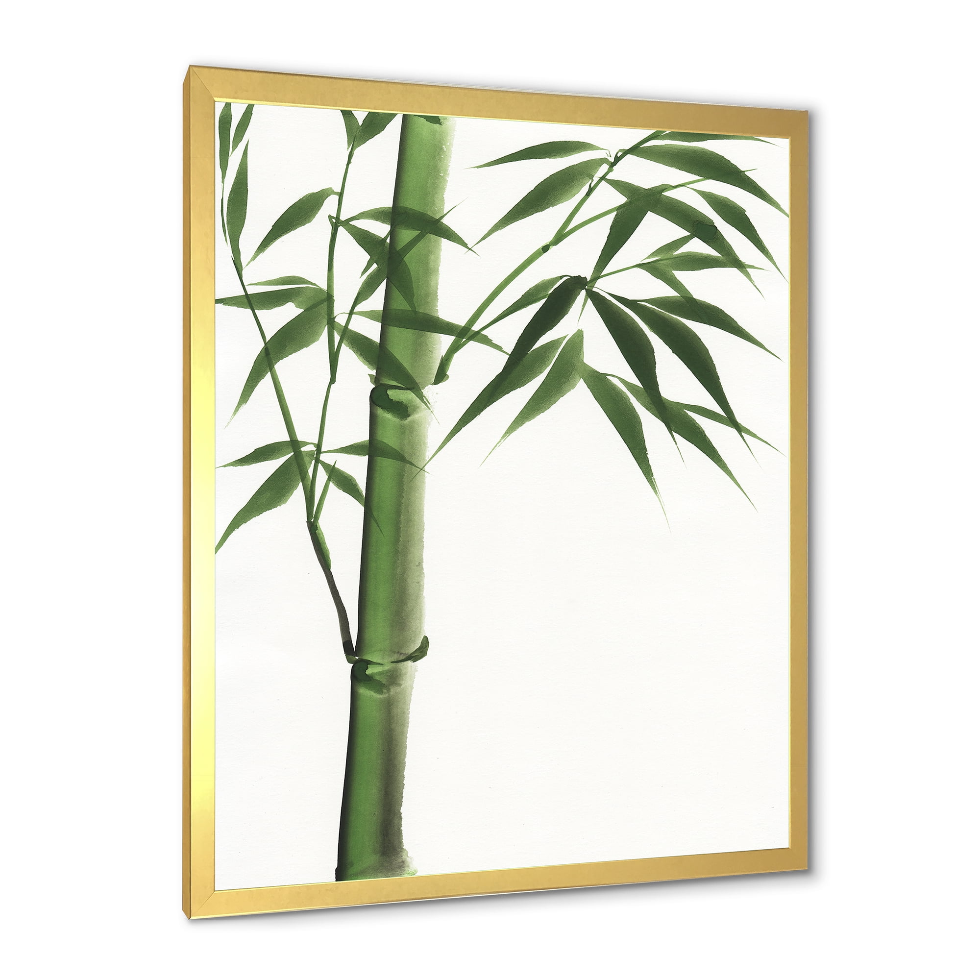 Designart 'Detail Of Dark Green Bamboo On White III' Traditional Framed Art Print