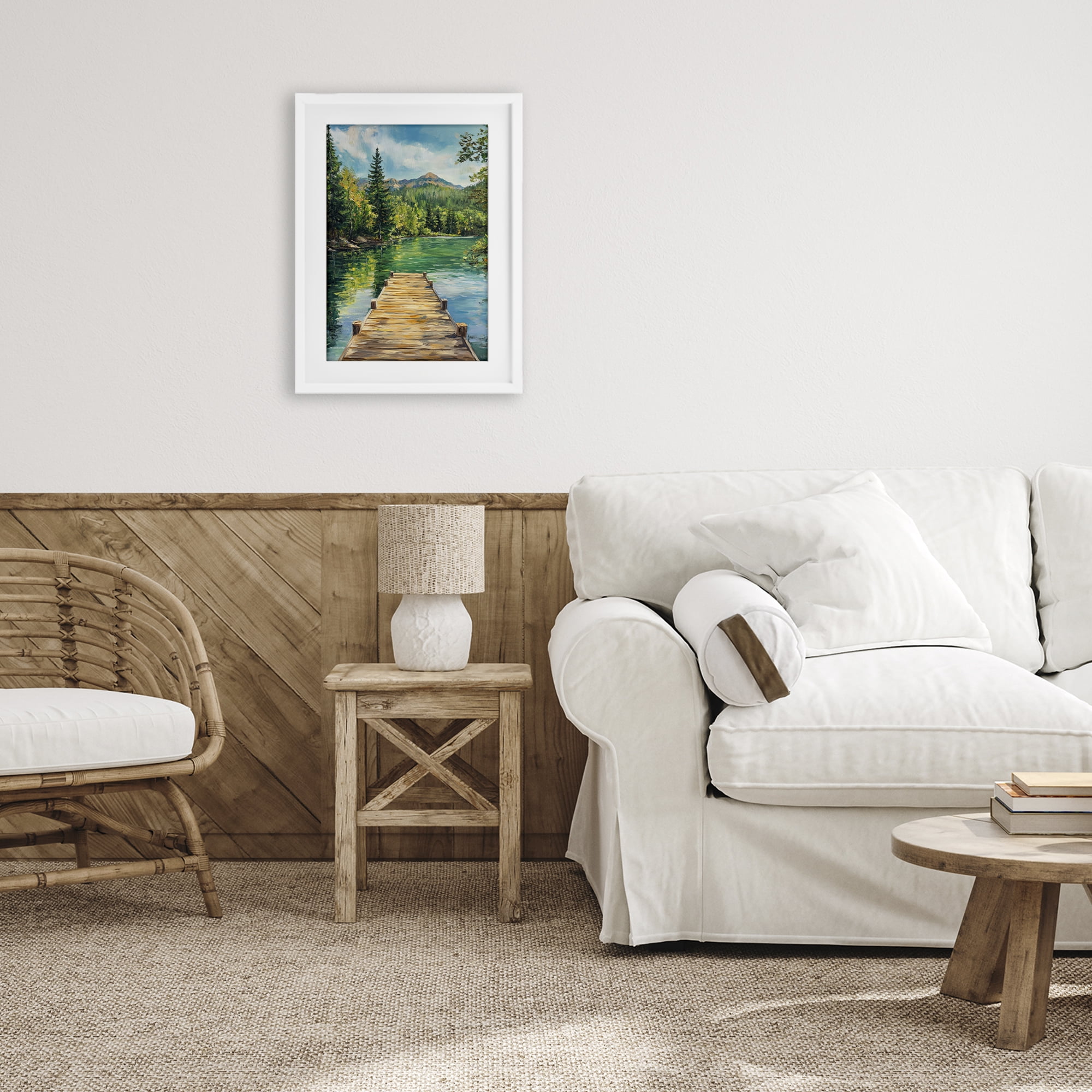 Stupell Industries Sunlit River Dock White Framed Print Under Glass, design by Petal Prints Design