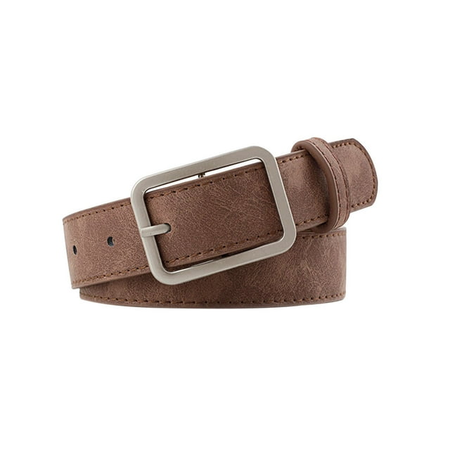 ZheElen Simple Design PU Leather Belt Metal Buckle Adjustable Waistband Casual Style Waist Accessory, Coffee