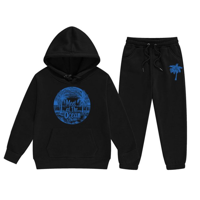 2PC Girls Outfits Long Sleeve Hooded Pullover Tops Pants Cartoon Print Leisure Clothes Set 4-5 T