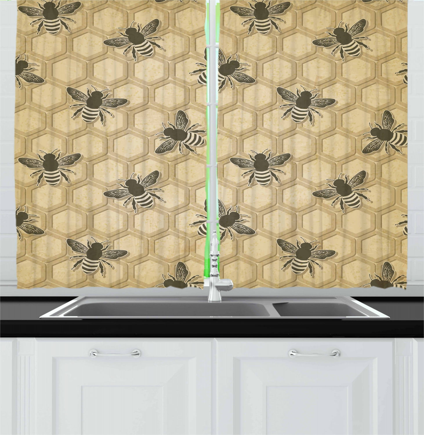Queen Bee Kitchen Curtains 2 Panel Set Window Drapes 55" X 39" Ambesonne 