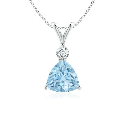 White Topaz Trillion Pendant - Mother's Day Jewelry - Trillion Aquamarine Solitaire Pendant with Diamond in 14K White Gold (6mm Aquamarine) - SP0749AQD-WG-AAA-6
